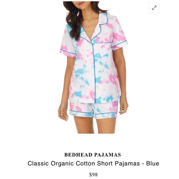 EUC BedHead Pink Turquoise Cloud Print Shorty Stretch Jersey PJ SET Size XS - Picture 1 of 3